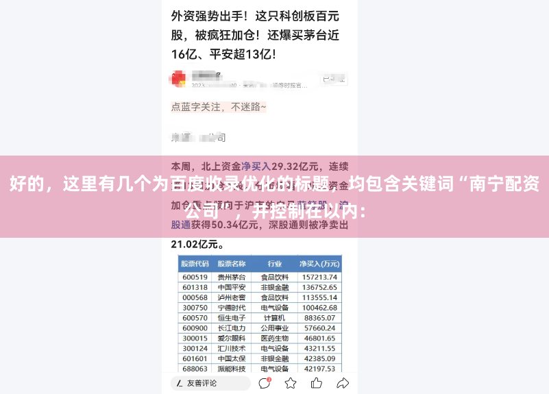 好的,这里有几个为百度收录优化的标题,均包含关键词“南宁配资公司”,并控制在以内: